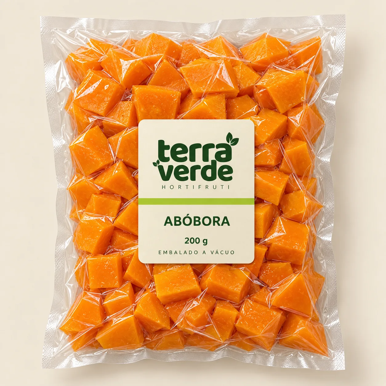 Proposta de embalagem a vácuo de abóbora Terra Verde, 200 g