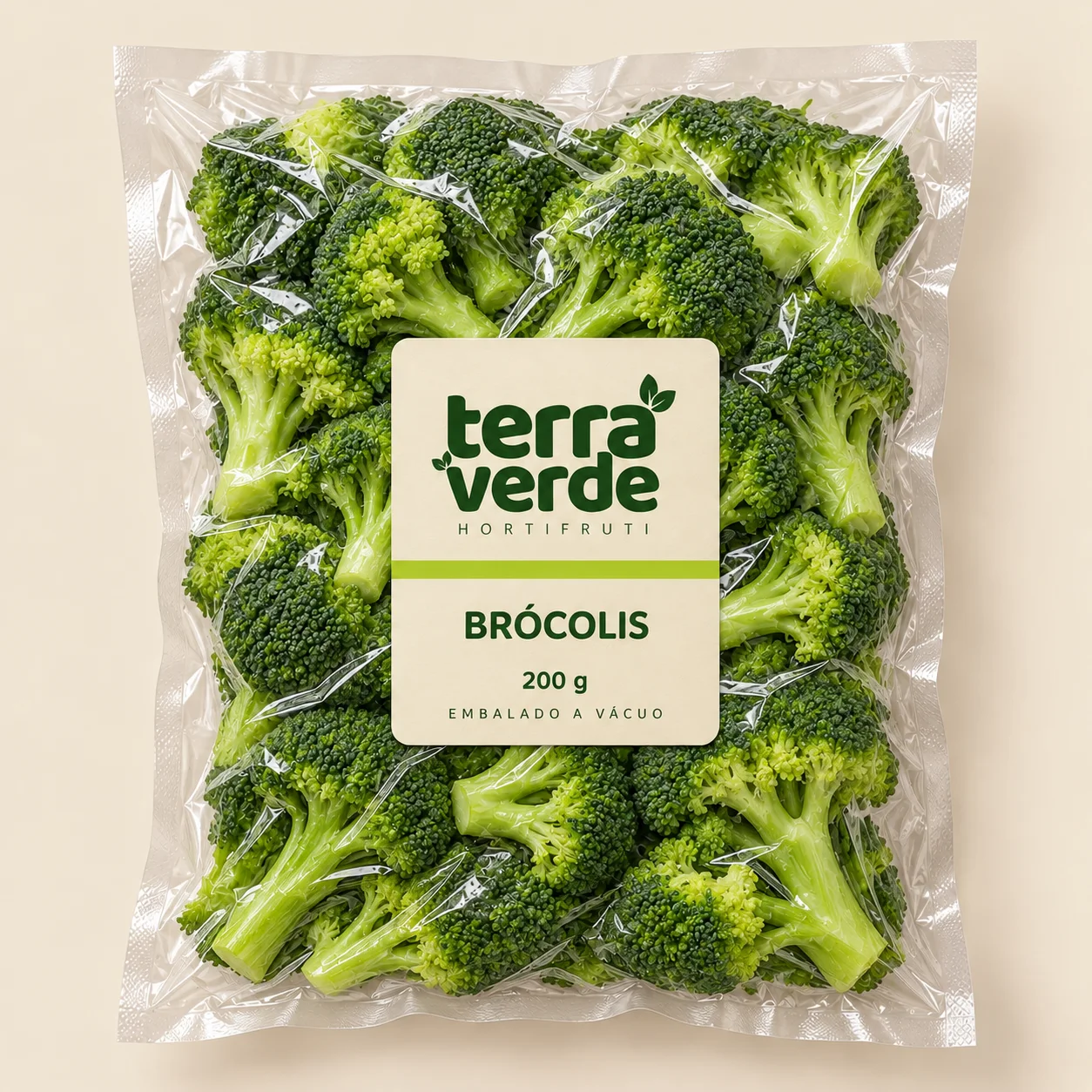 Proposta de embalagem a vácuo de brócolis Terra Verde, 200 g